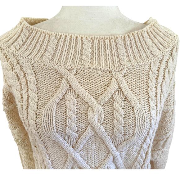 Vintage Wet Seal Cable Knit Sweater Off shoulder Cotton Medium Ivory Y2K 90s - Picture 4 of 7